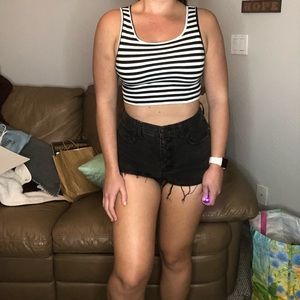 Black and white striped crop top
